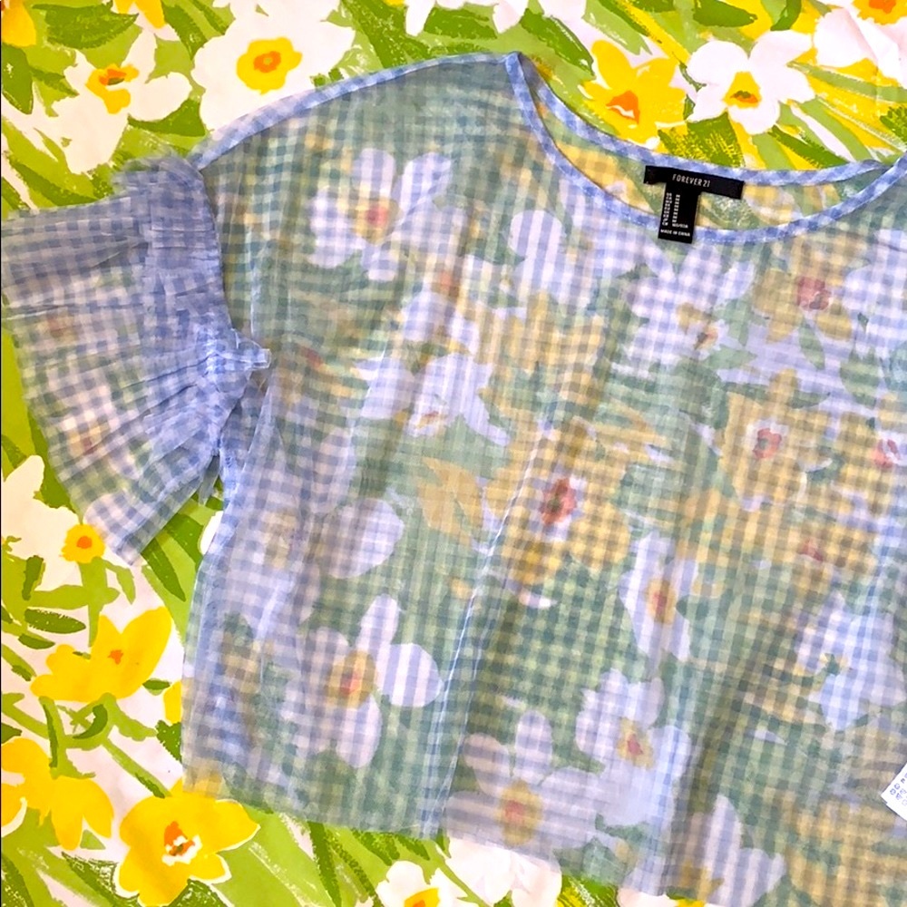 🤍 [F21] sheer gingham cropped top